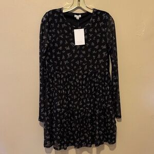 love, Fire Black Floral Long Sleeve Dress